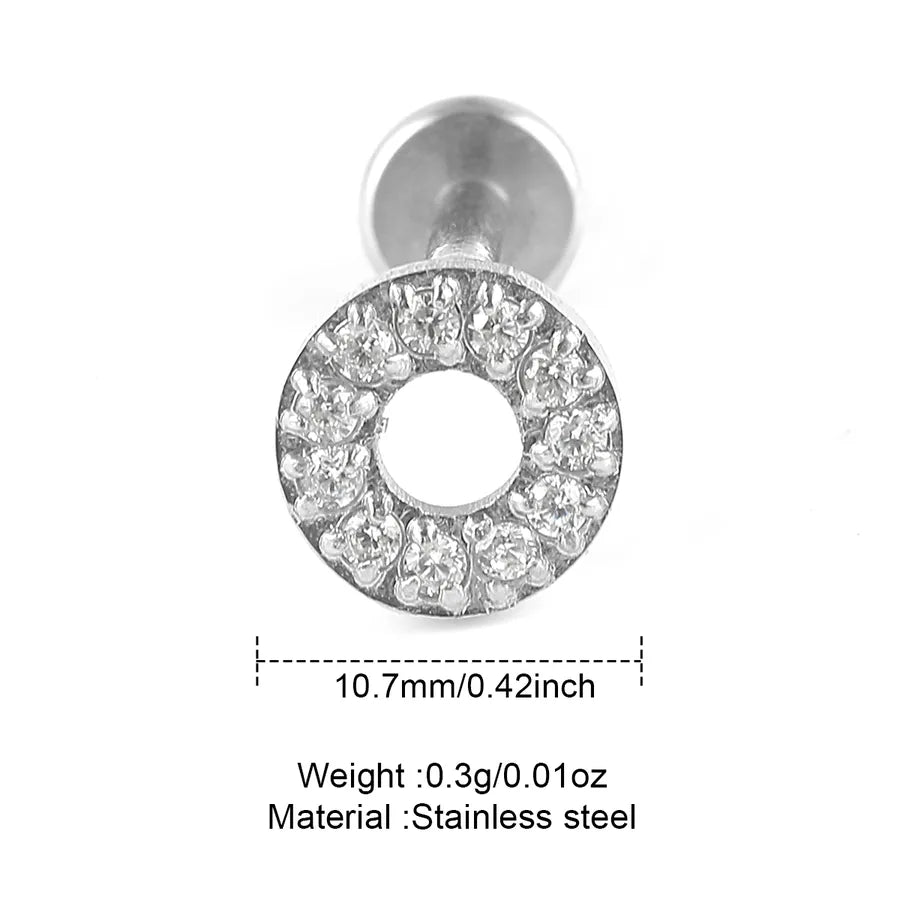 1 Piece Lip Rings Classic Style Solid Color 304 Stainless Steel 316 Stainless Steel  Polishing Inlay Zircon Lip Rings