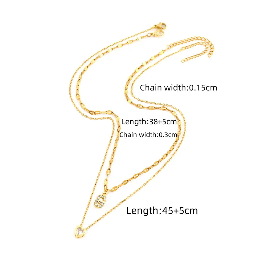 Wholesale Jewelry Elegant Simple Style Letter Heart Shape 201 Stainless Steel Artificial Crystal Copper Lip chain cable chain Pendant Necklace