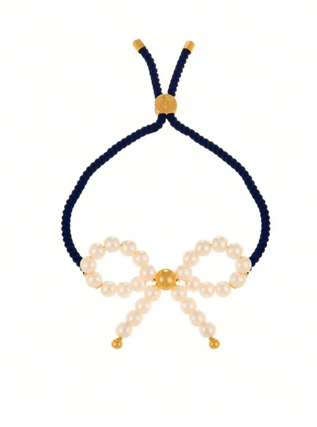 Wholesale Jewelry Elegant Classic Style Bow Knot Imitation Pearl Copper Bracelets