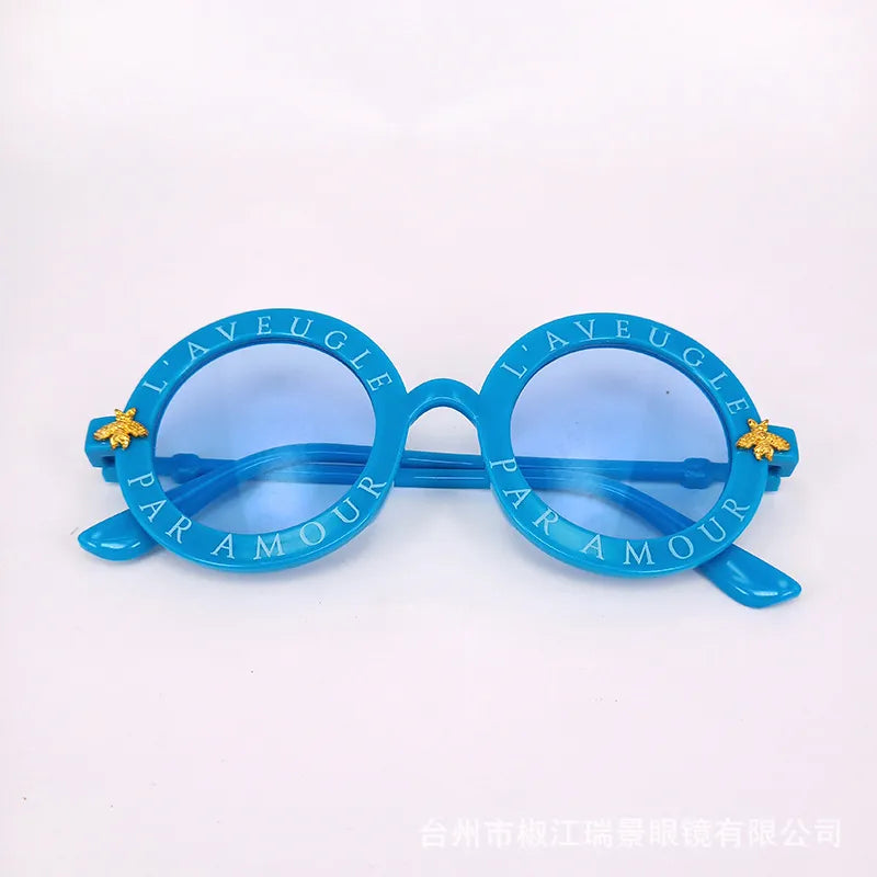 Factory in stock wholesale  new children's glasses round sunglasses small bee baby colorful sunglasses