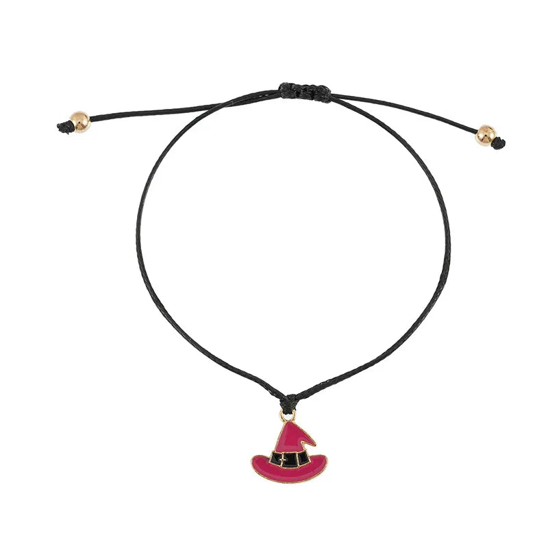 Halloween Skeleton Head Pendant Card Witch Hat Braided Rope Bracelet Funny Ethnic Style Alloy Jewelry Unisex Anniversary Business