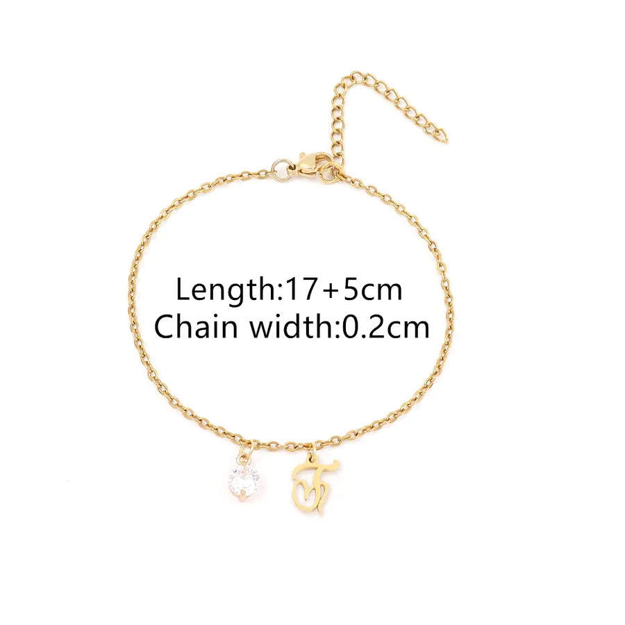 Wholesale Jewelry Elegant Simple Style Classic Style Letter Heart Shape 201 Stainless Steel Copper Artificial Crystal cable chain Bracelets