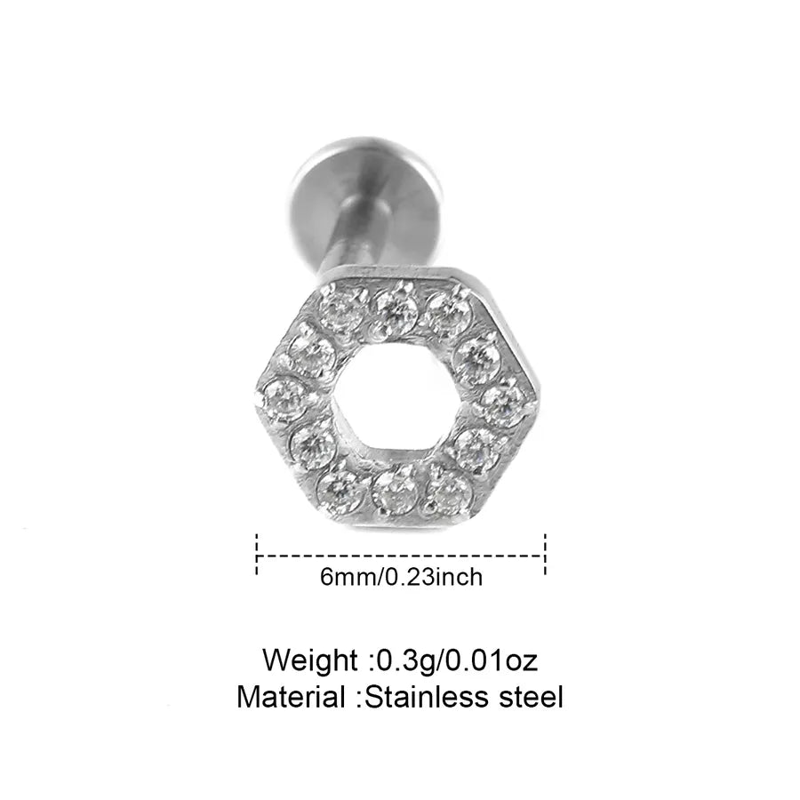 1 Piece Lip Rings Classic Style Solid Color 304 Stainless Steel 316 Stainless Steel  Polishing Inlay Zircon Lip Rings
