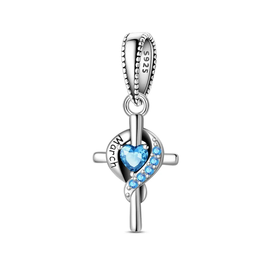 New 925 Sterling Silver Charm Birthstone Pendant DIY Jewelry Bracelet Accessories Attractive Cross Design Original Design