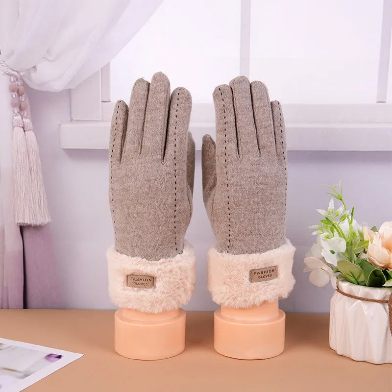 Cashmere gloves women winter factory hair wholesale warm outdoor riding windproof cold plus velvet padded knitted gloves