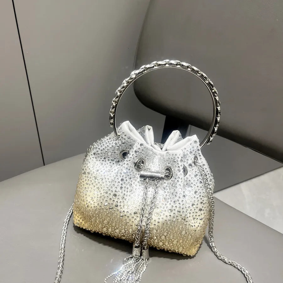 Red Purple Pu Leather Color Block Bucket Evening Bags