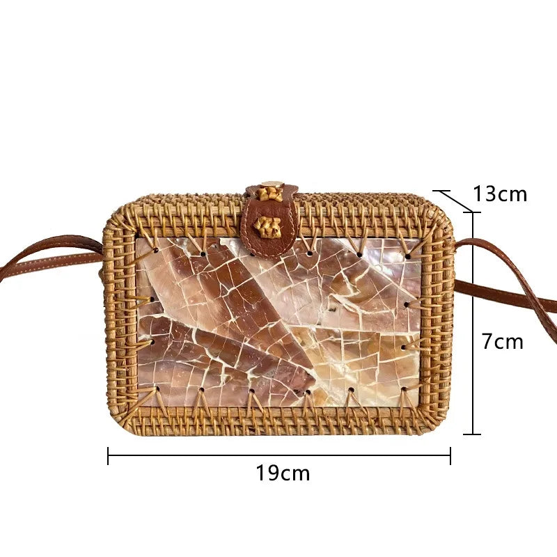 Nordic Rattan Bag ins Crossbody Mini Bag Retro Light Luxury Artistic Handmade Woven Single Shoulder Leather Buckle Bag