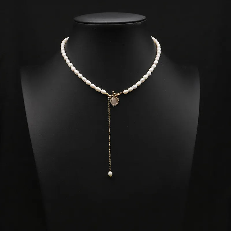 vacation simple style round freshwater pearl copper plating 18k gold plated necklace