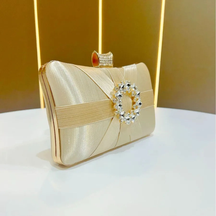 Elegant Diamond Embellished Clutch Shoulder Crossbody Bag For Women Party Dinner Handbag Fashionable Lock Buckle Design Polyester Square Bag