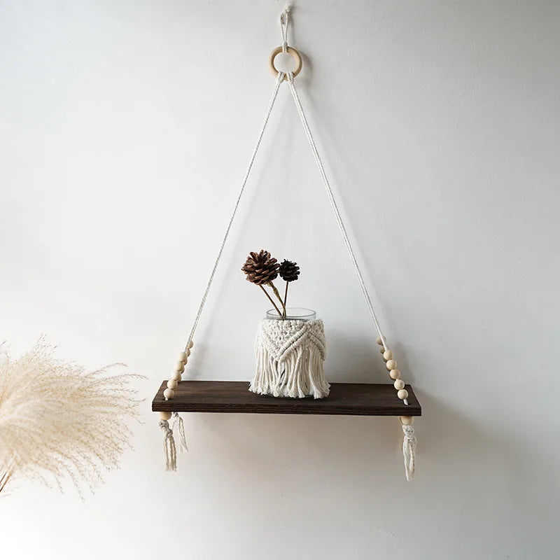 New Hand-woven Tapestry Shelf Cotton Rope Wall Hanging Bohemian Storage Rack Hotel Homestay Children's Room Hanging Decoration