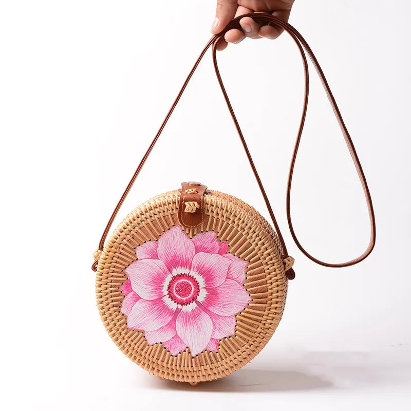 Special Sale Rattan Ins Butterfly Bag Mori Style Vintage Artistic Handmade Flower Petal Bag Woven Bag PU Belt