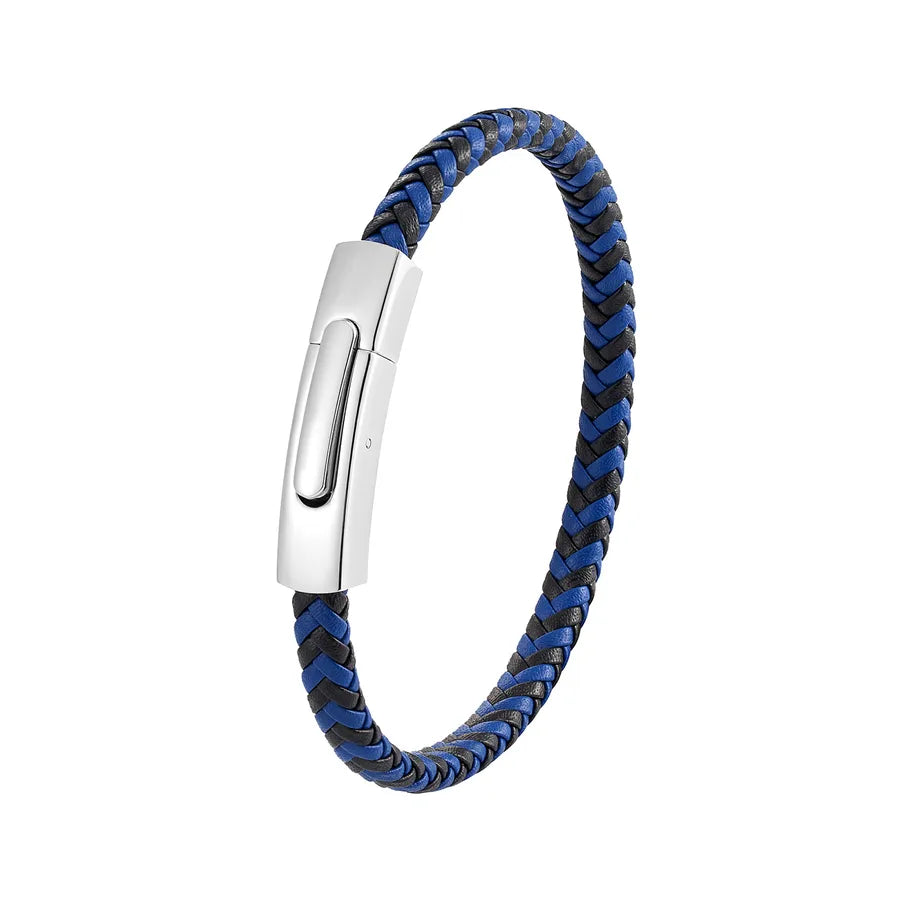 Business Hip-Hop Solid Color 316L Stainless Steel  Pu Leather Men's Bangle Men Cord & Leather Bracelets