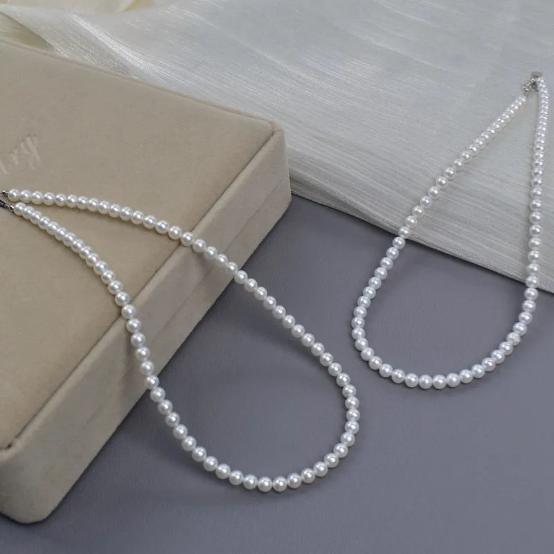 Aurora White Near-Round 5mm Freshwater Pearl Necklace For Women Simple Luxury Versatile S925 Silver Clavicle Chain Jewelry