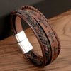 streetwear cross color block pu leather alloy men's bangle