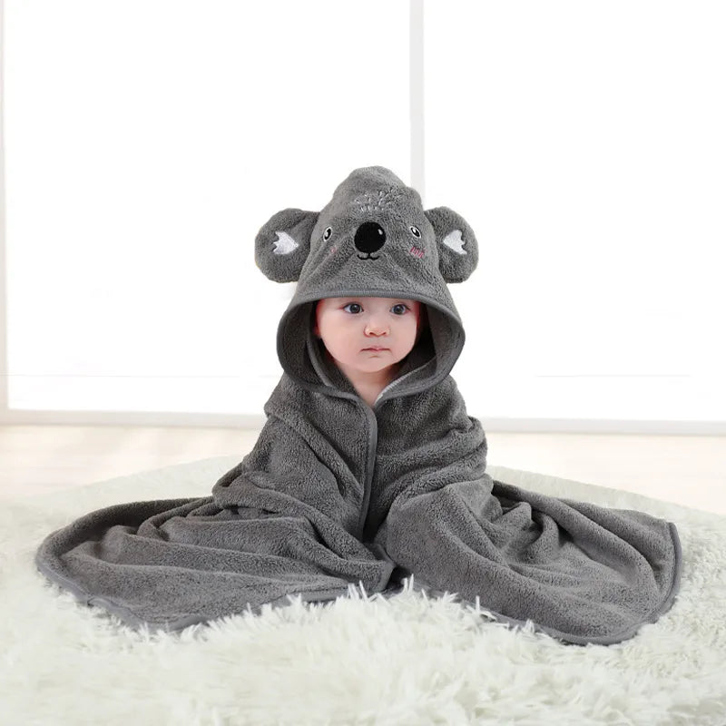 Baby Cartoon Bag Blanket Coral Fleece Absorbent Children's Bath Towel Embroidered Blanket with Hood Cloak Soft Newborn Blanket