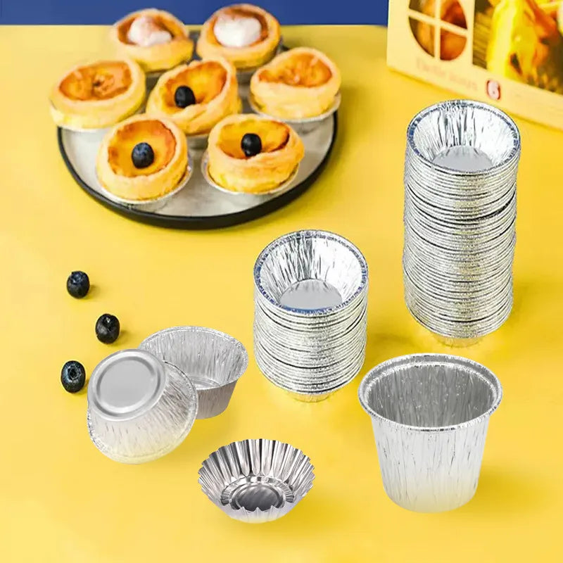 Egg tart mold disposable tin foil egg tart holder aluminum foil Portuguese egg tart base holder 100 pieces of egg tart cup cake mold