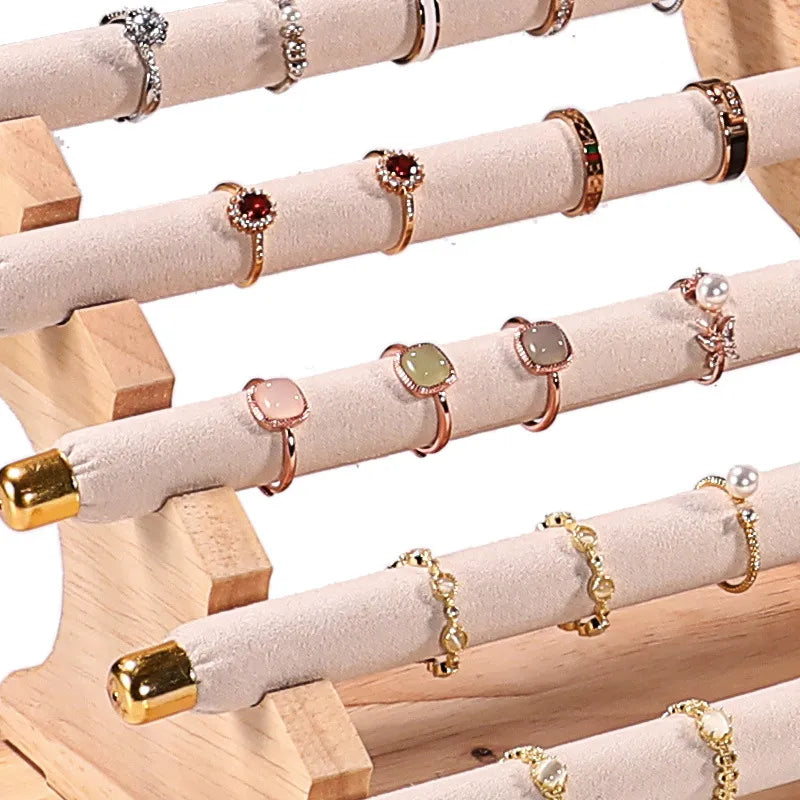 Multi-Layer Solid Wood Ring Stand Jewelry Display Tray Ring Storage Rack Ring Plate Ring Stick Luxury Feeling Jewelry Showcase