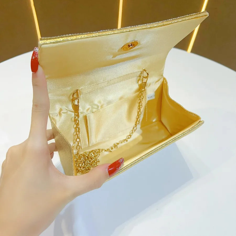 Fashionable Luxury Clutch Bag Diamond Embellished Evening Bag Wedding Reception Lady's Handbag Square Polyester Shoulder Bag