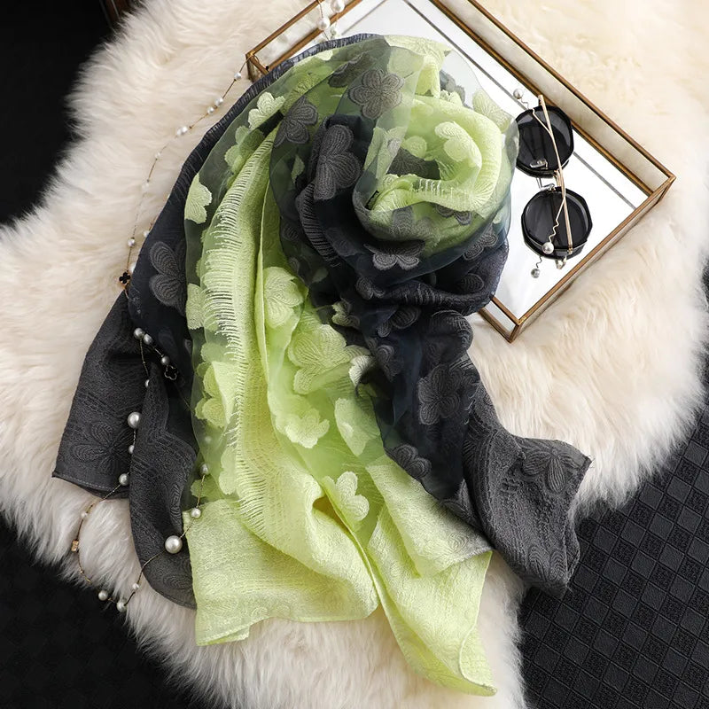 Women's Elegant Flower Polyester Silk Scarf