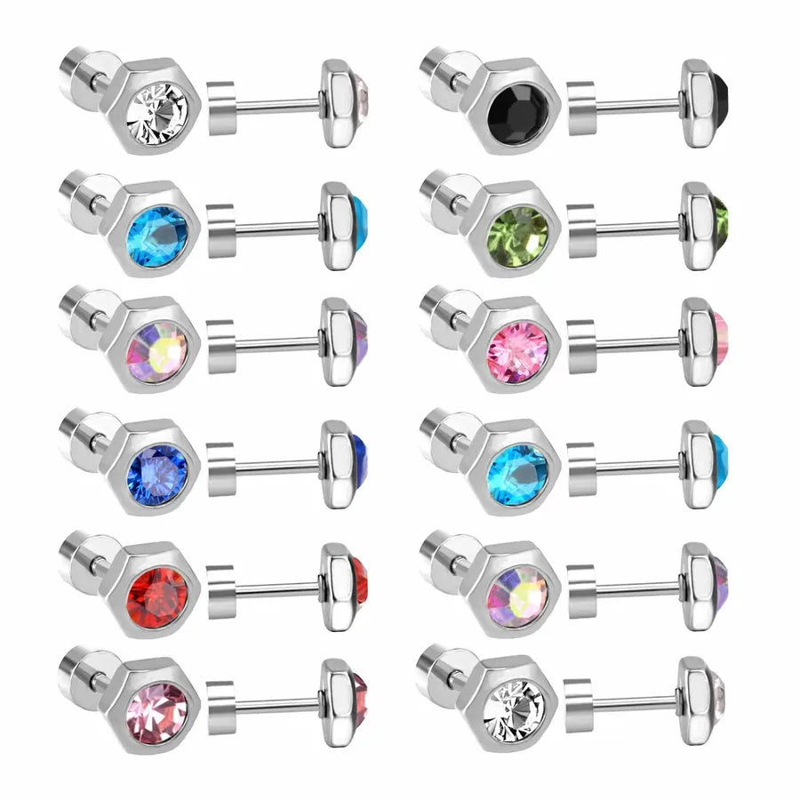 12 pairs Elegant Simple Style Hexagon 304 Stainless Steel 18K Gold Plated Ear Studs