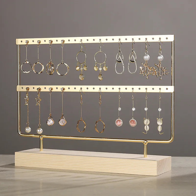 Simple Style Solid Color solid wood Iron Jewelry Display Jewelry Rack
