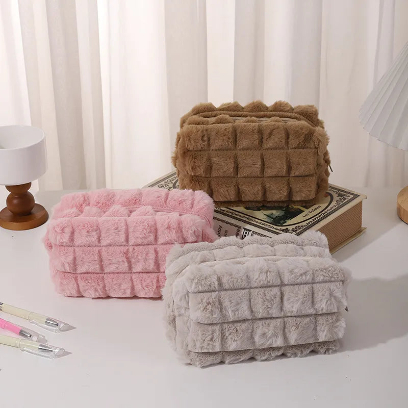 Solid Color Plush School Korean Style Pencil Case