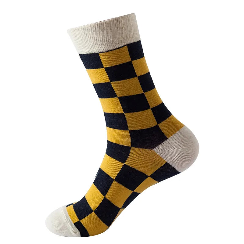 unisex casual color block checkered nylon cotton jacquard crew socks a pair