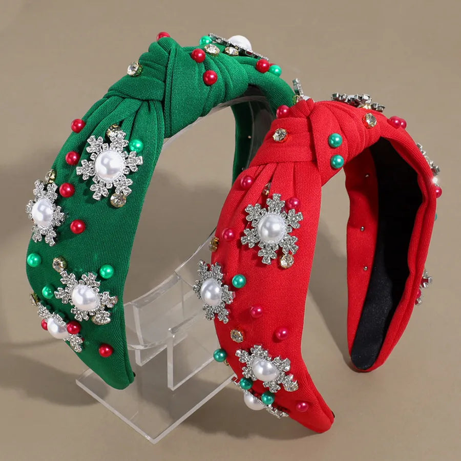Elegant Christmas Themed Water Diamond Snowflake Hairband Versatile Wide Edge Knot Design  Style Women's Headwear