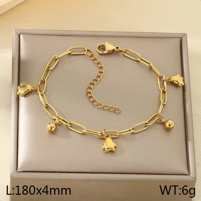 IG Style Vintage Style Cherry Ocean Butterfly 304 Stainless Steel 18K Gold Plated Paperclip Chain Bracelets In Bulk