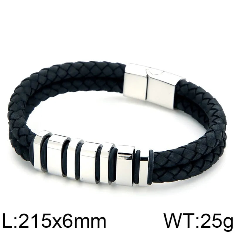 Hip-Hop Retro Color Block Pu Leather Titanium Steel Plating 18K Gold Plated Men's Bracelets