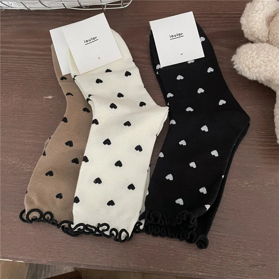 women's japanese style heart shape cotton crew socks a pair