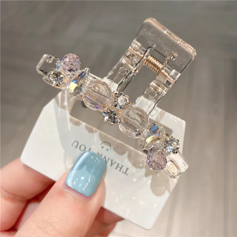 Elegant Acrylic Crystal Hair Claw Clip Women's Small Size Shark Roe Headwear Luxury Sensation Half-Up Hair Accessories