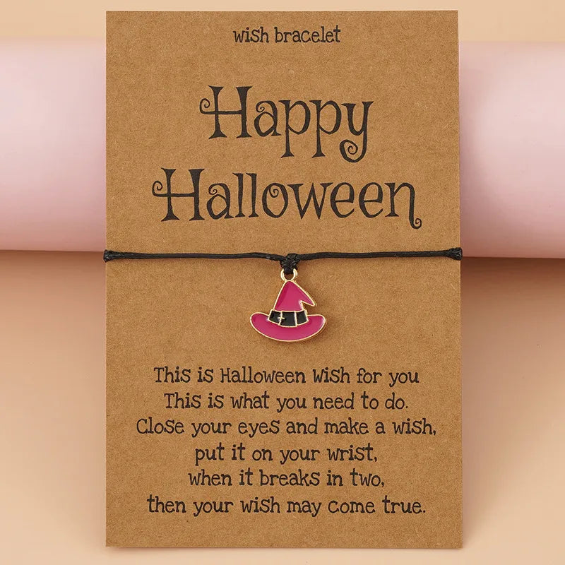 Halloween Skeleton Head Pendant Card Witch Hat Braided Rope Bracelet Funny Ethnic Style Alloy Jewelry Unisex Anniversary Business