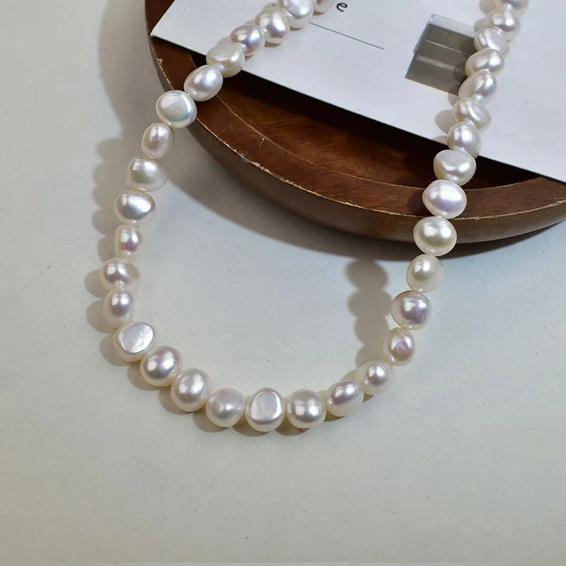 Natural Freshwater Double-Sided Glossy Pearl Necklace For Women Summer Luxury Fashion Pearl Clavicle Chain Jewelry