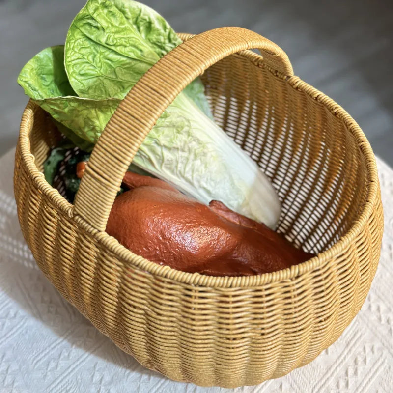 Casual Pastoral Solid Color Imitation Rattan Storage Basket
