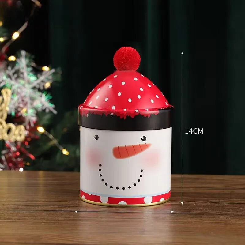 Adorable Christmas Candy Box Santa Claus Reindeer Snowman Storage Can Personalized Christmas Hat Iron Box Gift Packaging