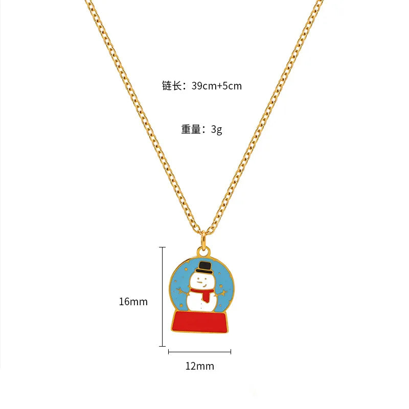 Christmas Creative Design Sense Bell Necklace Women's Versatile Pendant Oil Drop Deer Snowman Cartoon Stainless Steel Titanium Steel