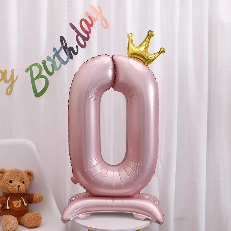 42-Inch Stand-Up Large Pink Base Number Balloons Birthday Decoration Scene Arrangement One-Year-Old Photo Props Balloons