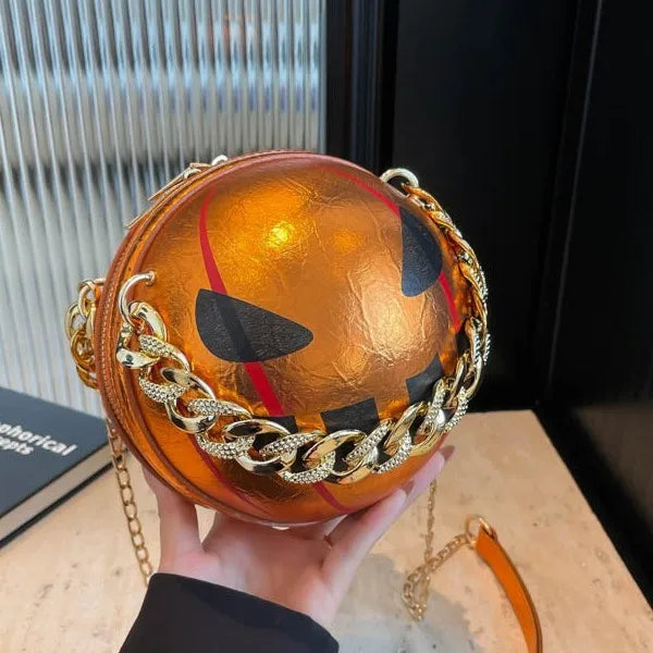 Halloween Small Round Crossbody Chain Shoulder Bag Casual Fashion Pumpkin Shape Ladies Satchel Handbag Trendy Leisure Tote