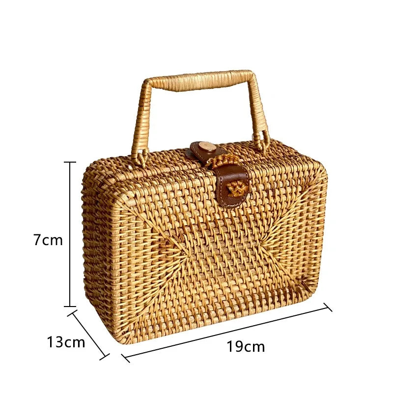 Nordic Rattan Bag ins Crossbody Mini Bag Retro Light Luxury Artistic Handmade Woven Single Shoulder Leather Buckle Bag