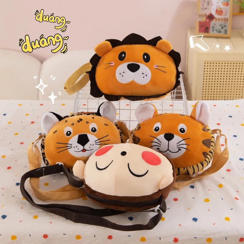Cute children's cute zoo lion tiger series slung bag doll machine children's fun single back wholesale