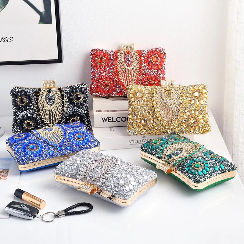 red green royal blue pu leather water droplets square evening bags