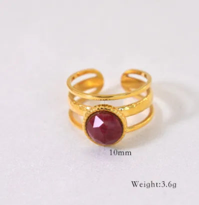 Retro French Style Geometric Titanium Steel Natural Stone Open Rings In Bulk