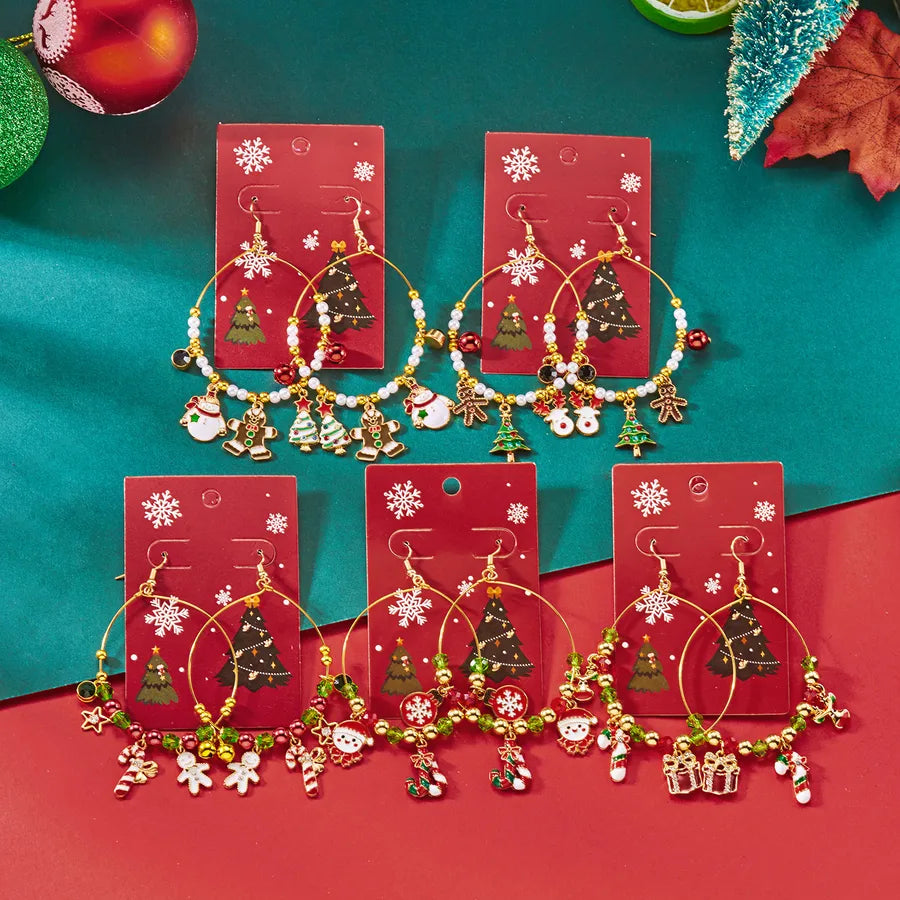Christmas Themed Crystal Drop Earrings Alloy Scented Santa Socks Round Pendant Hooks For Women Christmas Jewelry Ear Jewelry