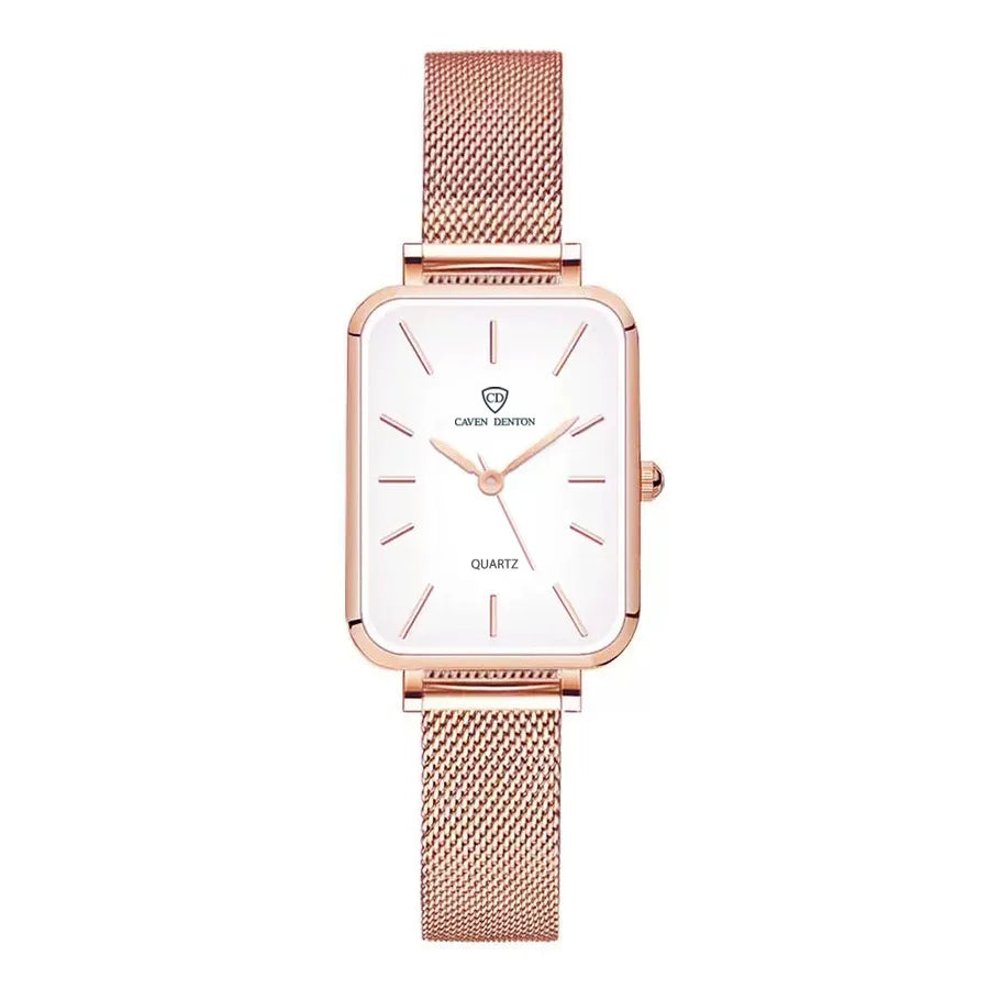 SENO Vintage Small Square Plate Temperament Student Watch Niche Advanced Sense Mesh Bowl Watch Women's Waterproof Quartz Watch