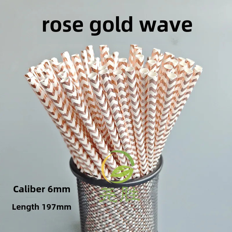 Rose Gold Paper Straw Creative Disposable Paper Party Pastry Beverage Decorative Straw