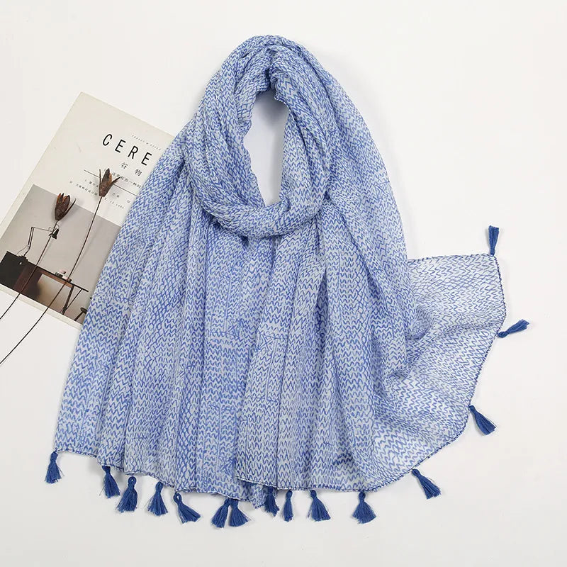 women's sweet flower cotton and linen tassel silk scarves
