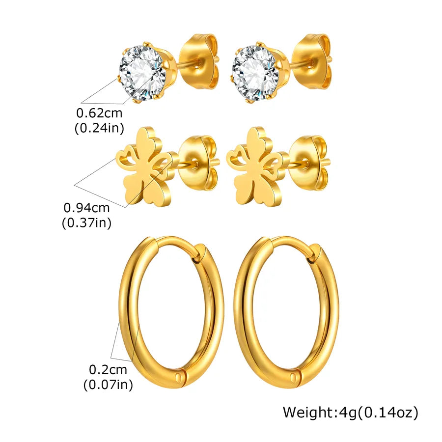 IG Style Casual Simple Style Flower Plating 201 Stainless Steel Zircon 18K Gold Plated Butterfly Backs Earrings