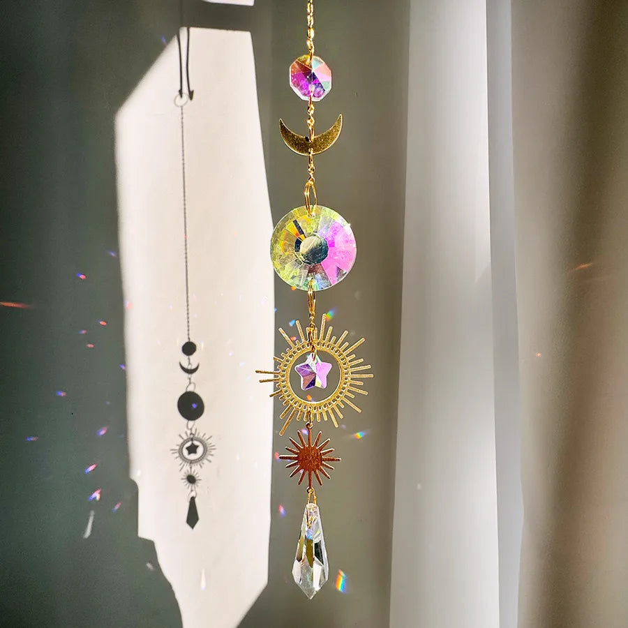 Romantic Star Moon Crystal Metal Dreamcatcher Wall Art
