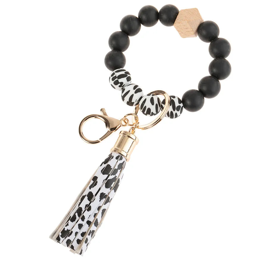 simple style color block silica gel beaded women's keychain 1 piece